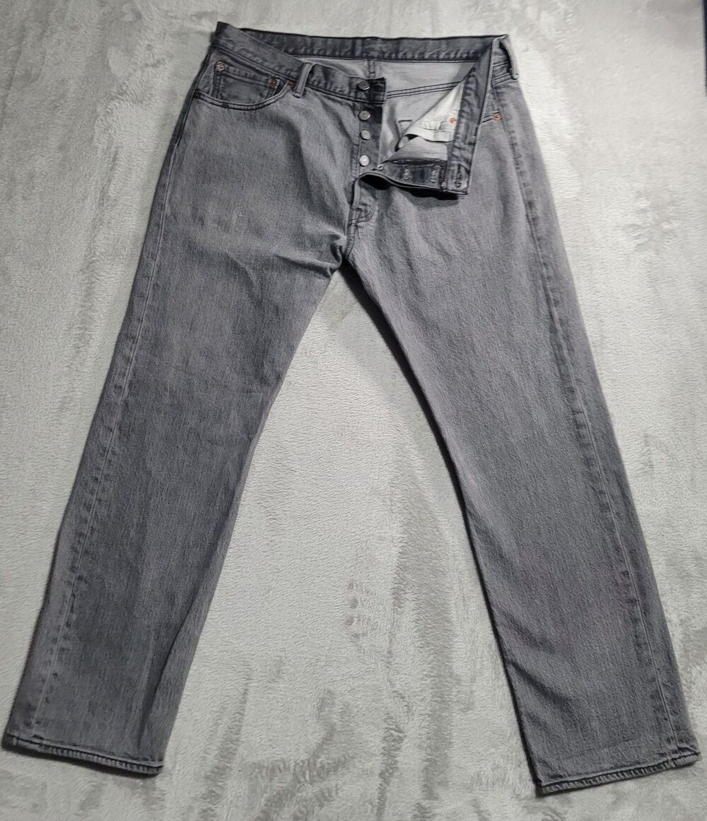 Levi's 501 Jeans Mens 36x30 Gray Med Wash Straight Button Fly Denim Cotton